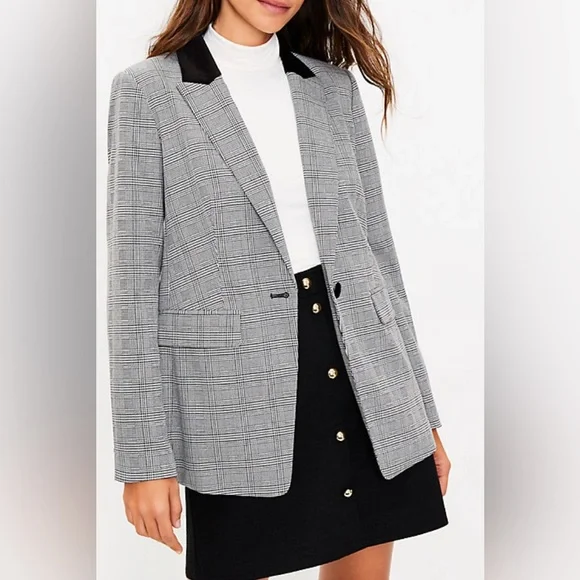 Tall Plaid Velvet Collar Long Modern Blazer Sz 14 - Picture 1 of 13